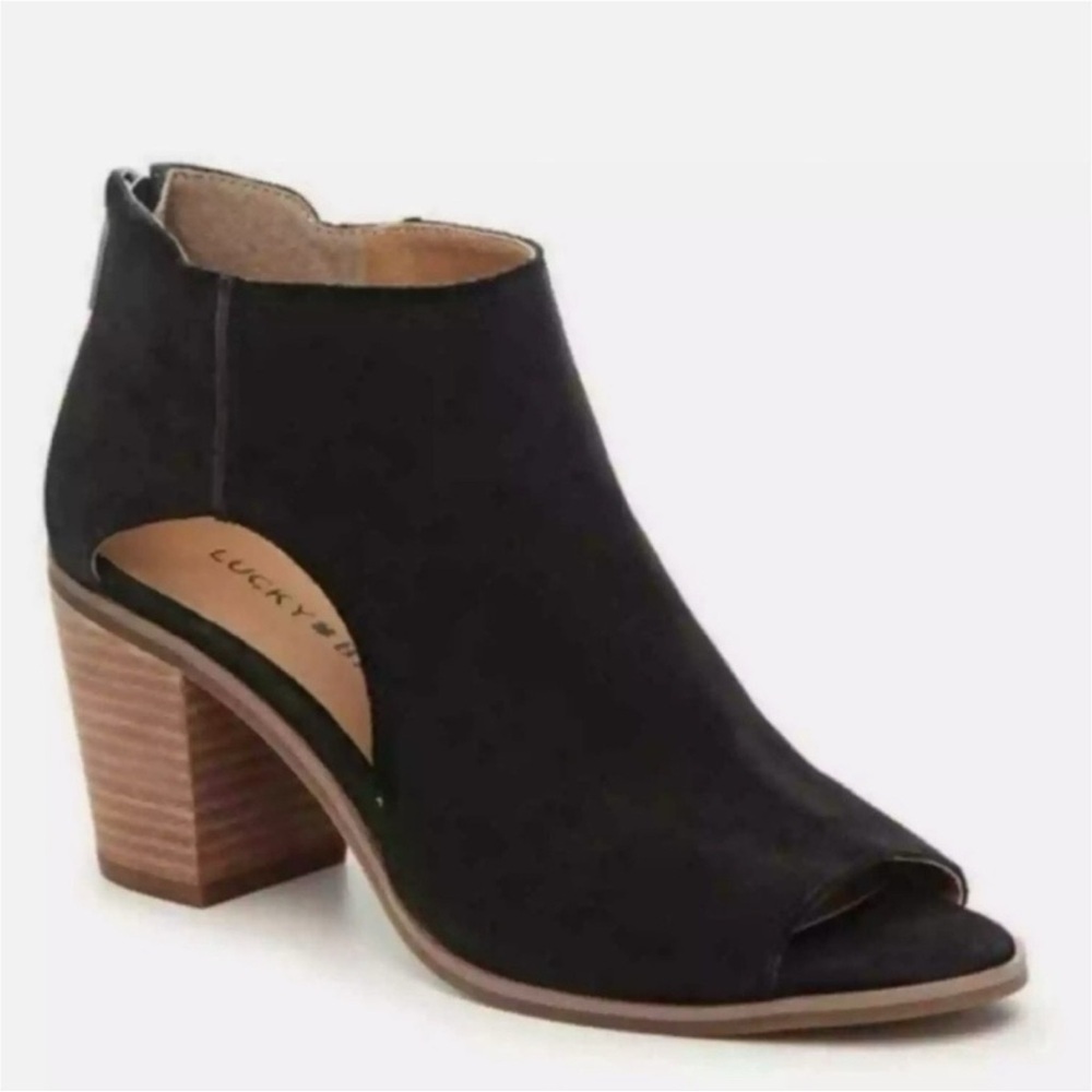 Lucky Brand Keight Black Suede Open Toe Bootie Size 9.5